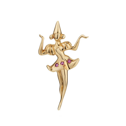 14kt Y/G Dancing Lady Brooch with Rubies.