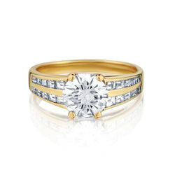 Ladies 18kt Y/G Diamond Ring. 3.10ct Tw Brilliant and Baguette cuts