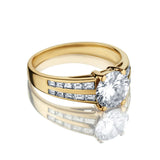 Ladies 18kt Y/G Diamond Ring. 3.10ct Tw Brilliant and Baguette cuts