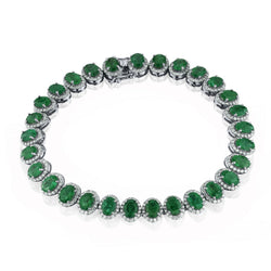 Beautiful Ladies Green Emerald And Diamond Bracelet. 18kt W/G