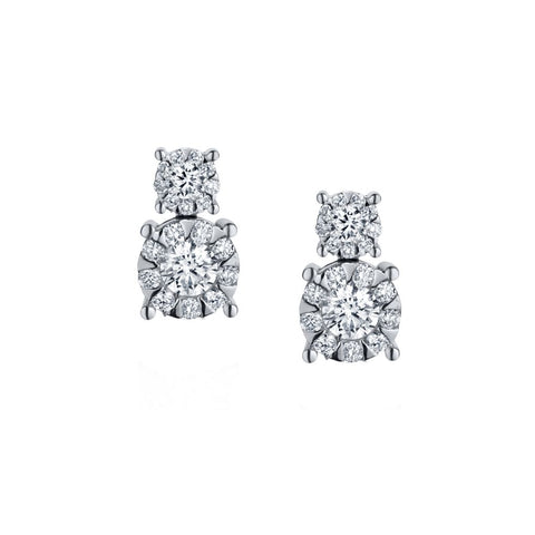 Ladies 14kt White Gold Diamond Cluster Stud Earings. 0.65ct Tw