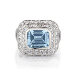 Ladies 18kt W/G 4.50 Aquamarine and Diamond Ring.