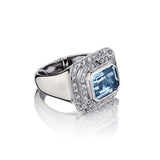 Ladies 18kt W/G 4.50 Aquamarine and Diamond Ring.
