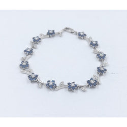 Ladies 14Kt W/G Blue Sapphire and Diamond Floral Bracelet