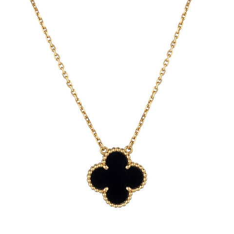 Van Cleef and Arpel Vintage Alhambra Onyx Pendant in 18kt Y/G