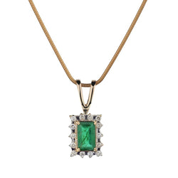 14kt Y/G Large Green Emerald and Diamond Pendant.  4.90ct Green Emerald.