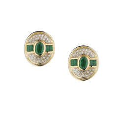 Ladies 14kt Y/G Green Emerald and Diamond Stud Earrings