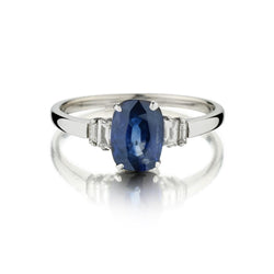 18kt W/G Oval Blue Sapphire and Diamond Ring.