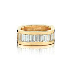 18kt Yellow Gold Custom Made Square Diamond Band. 4.25ct Tw Baguette Cut Diamonds.