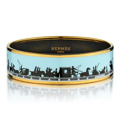 Hermes Enamel Bangle in Turquoise with Horse and Carriage