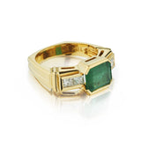 18kt Yellow Gold Custom Green Emerald and Diamond Ring.
