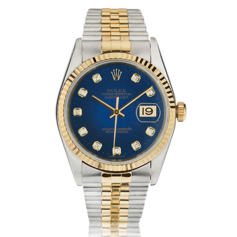 Rolex Oyster Perpetual Datejust Blue Diamond Dial Watch .Ref: 68273