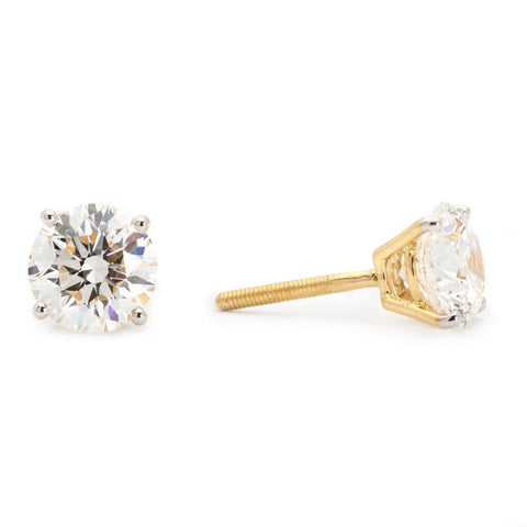 3.61ctw Round Brilliant Cut Diamond Yellow Gold Studs