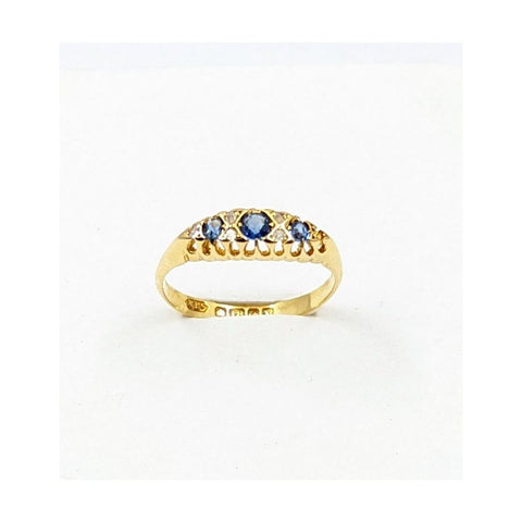 Ladies 18kt Y/G Vintage Victorian Blue Sapphire and Diamond Ring