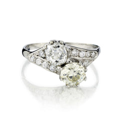 Edwardian Toi Et Moi Diamond Ring.  2 x 1.65ct Tw European Cuts.