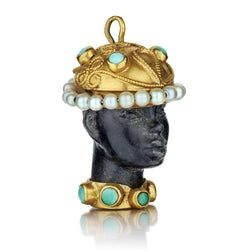Blackamoor Image with Torquoise Beads and Pearls. 18kt.  Made in Italy. Vintage.