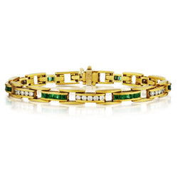 Ladies 18kt Yellow Gold  Emerald and Diamond Bracelet