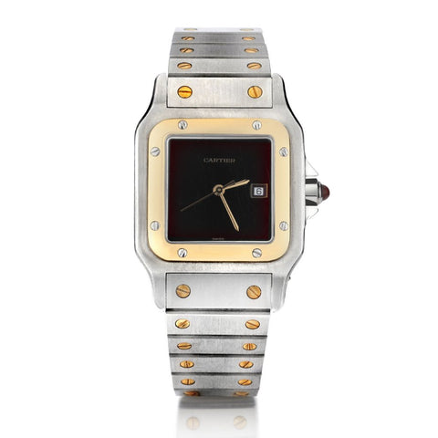 Cartier Two-Tone Burgundy Dial Santos Galbee Large Watch