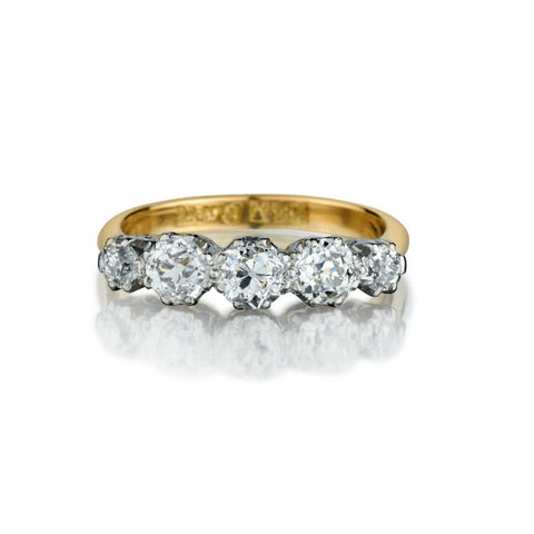 1.00 Carat Total Weight Old-European Cut Diamond Five-Stone Ring