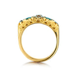 Vintage Mine Cut Diamond and Green Emerald Ring in Original Condition.