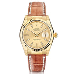 Rolex Oyster Perpetual Yellow Gold Datejust On Leather Watch