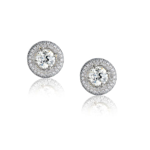 3.20 Carat Total Weight Round Brilliant Cut Diamond Halo Set Stud Earrings