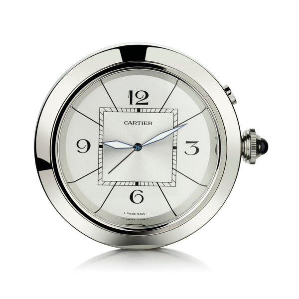 Cartier Large Pasha Steel Quartz Desk Clock With Alarm | Van Rijk