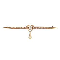Victorian Diamond and Pearl Bar Pin in 18kt Rose Gold.
