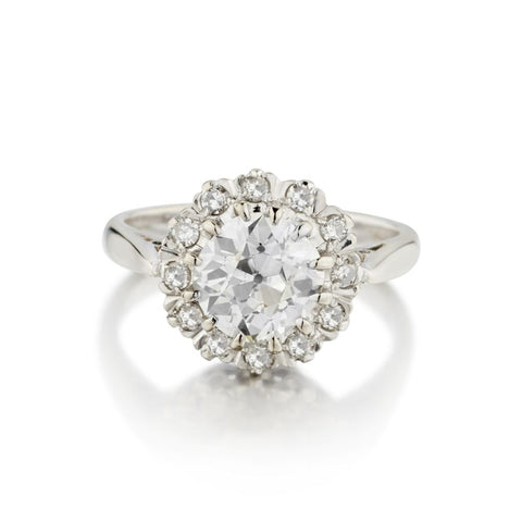 Ladies 18kt White Gold Vintage Cluster Ring. 1.70 European Cut Diamond