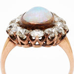 Vintage Opal & European Cut Diamond Pink Gold Ring