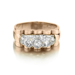 Vintage Unisex 14kt Rose Gold Diamond  Ring. 1.00Tw Mine Cuts. Circa 1840.