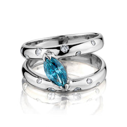 0.68 Carat Marquise Cut Fancy Blue Diamond Wide Split Shank Ring