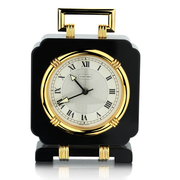 Cartier Black Onyx & Gold Plated Travel/Desk Alarm Clock | Van