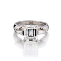 3.11 Carat Emerald Cut Diamond Platinum And Baguette Cut Ring