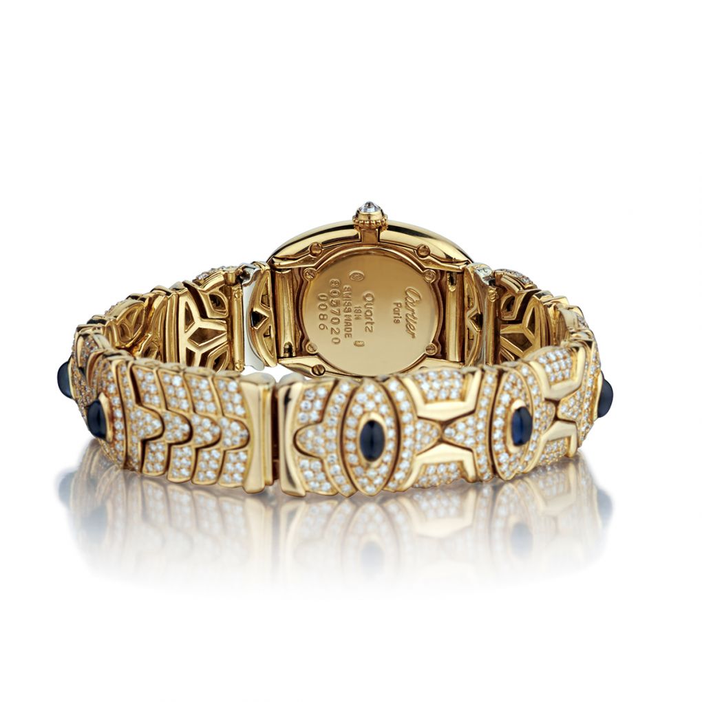 Cartier Rare Baignoire Factory Full Diamond And Cabochon Sapphire Watc ...