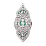 Art-Deco Marcus & Co. Diamond & Emerald Brooch/Pendant