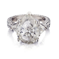 5.85CT Pear-Shaped Diamond & Trillian Cut Plat Ring