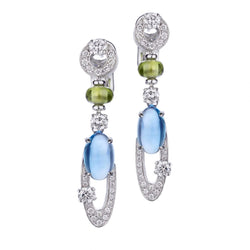 Bvlgari Blue Topaz, Peridot & Diamond "Elisia Collection" Drop Earrings