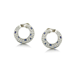 Magnificent Platinum Large Diamond and Blue Sapphire Earrings. 10.00ct Tw