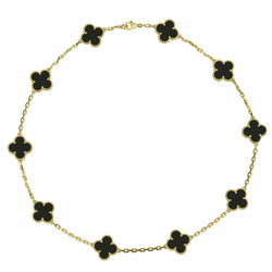 Van Cleef And Arpels Yellow Gold Onyx Alhambra 10 Motif Necklace