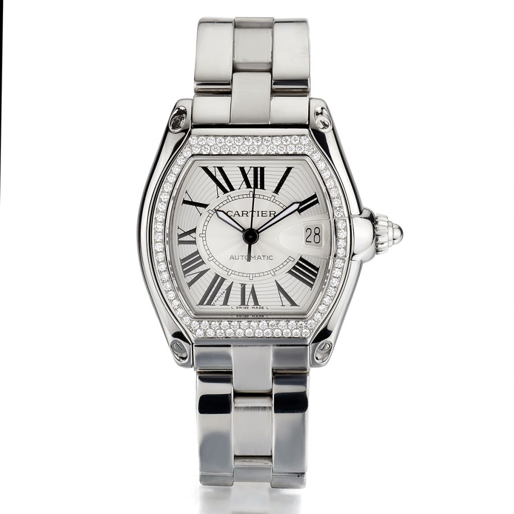 Cartier Roadster Large Aftermarket Diamonds Automatic Stainless Steel ...