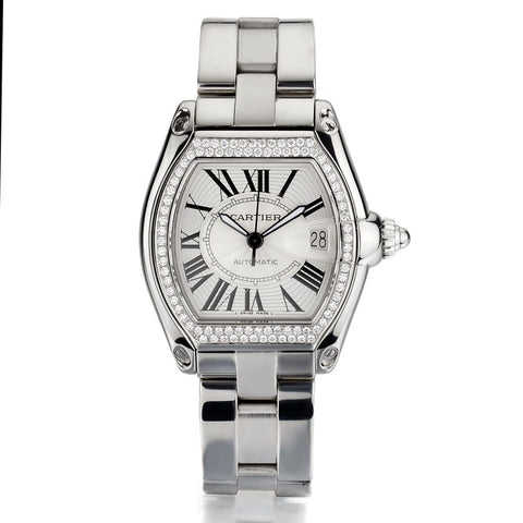 Cartier Roadster Large Aftermarket Diamonds Automatic Stainless Steel Watch