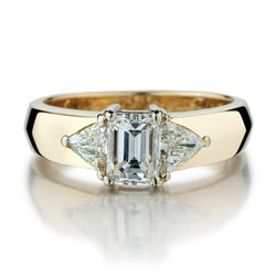 0.78 Carat Emerald Cut Diamond And Trillian Cut Engagement Ring