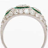 Art Deco Old-European Cut Diamond & Green Emerald Ring