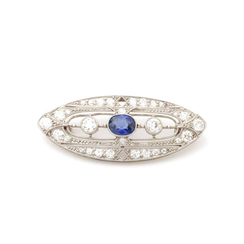 Art Deco Old-European Cut Diamond & Sapphire Brooch