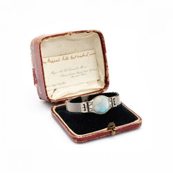 Art Deco Opal & European Cut Diamond Platinum Mesh Bracelet