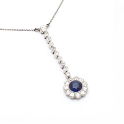 Art Deco 1.50 Carat Sapphire & Diamond Drop Platinum Pendant