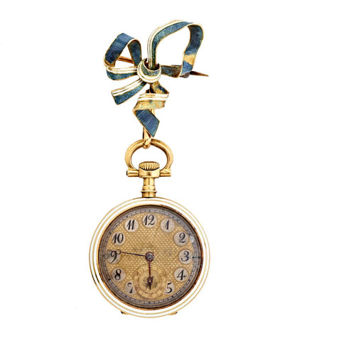 Vintage 18kt Yellow Gold & Enamel Open-Faced Pocket Watch