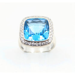 14kt Cusion Cut Blue Topaz and Diamond Ring