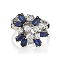 Ladies 18kt W/G Blue Sapphire and Diamond Cluster Dress Ring.